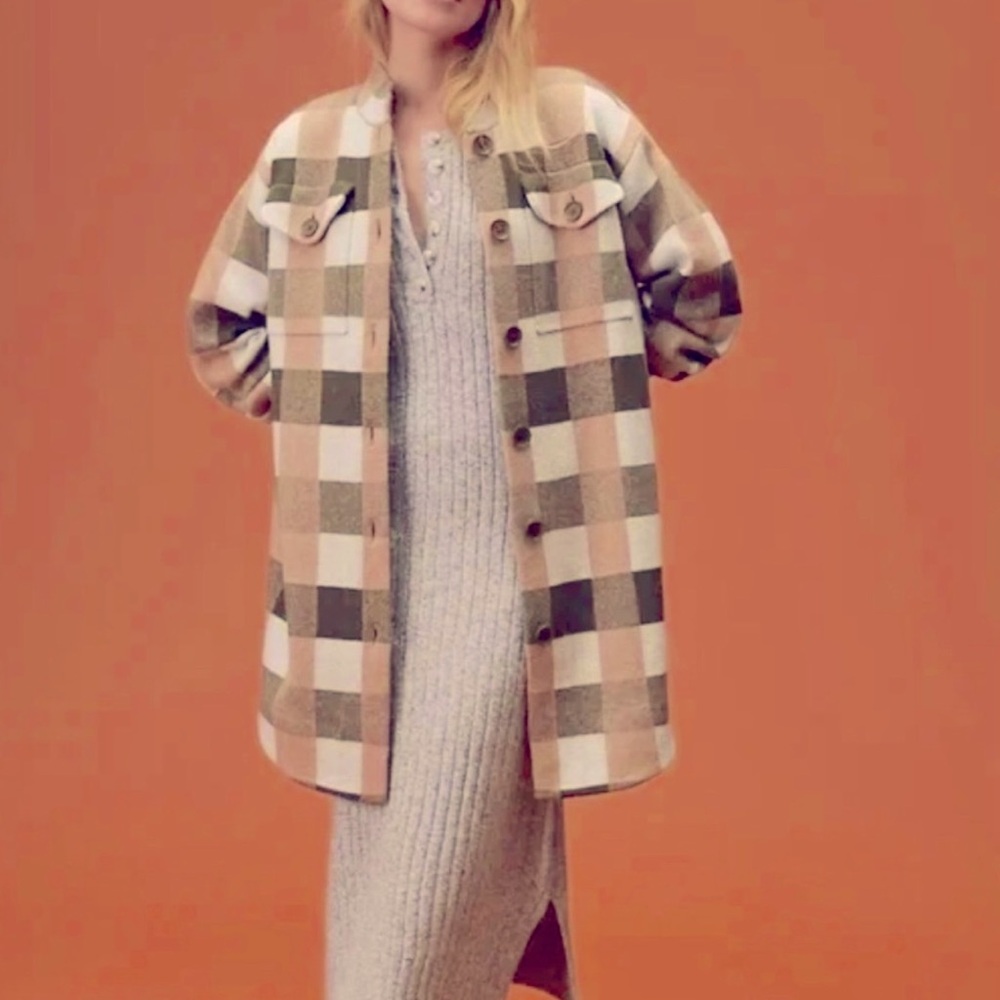 NWT Anthropologie Plaid Knit Jacket Size Large